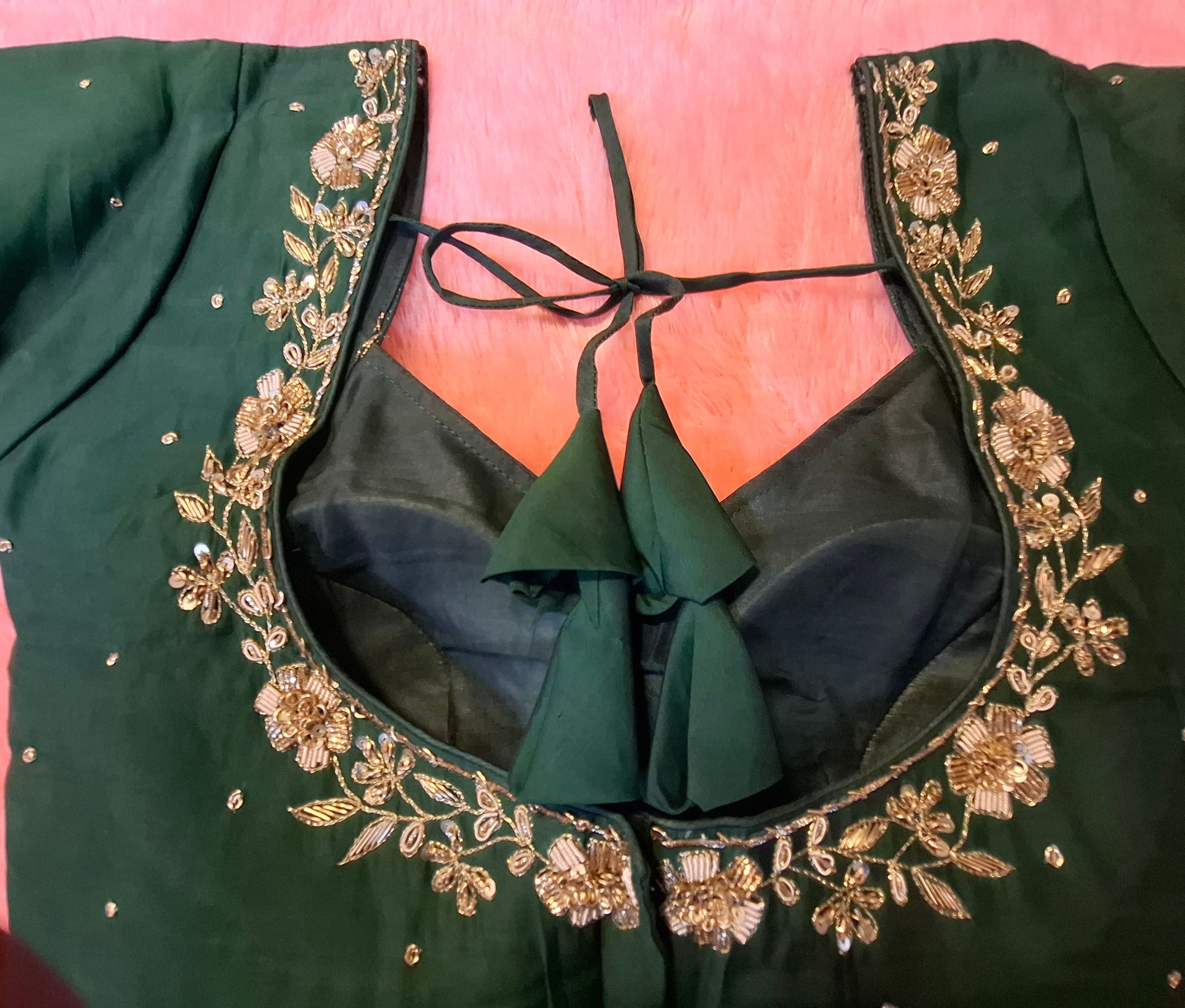 Kia Fashions Bottle Green Hand Embroidered Embroidered Readymade Blouse