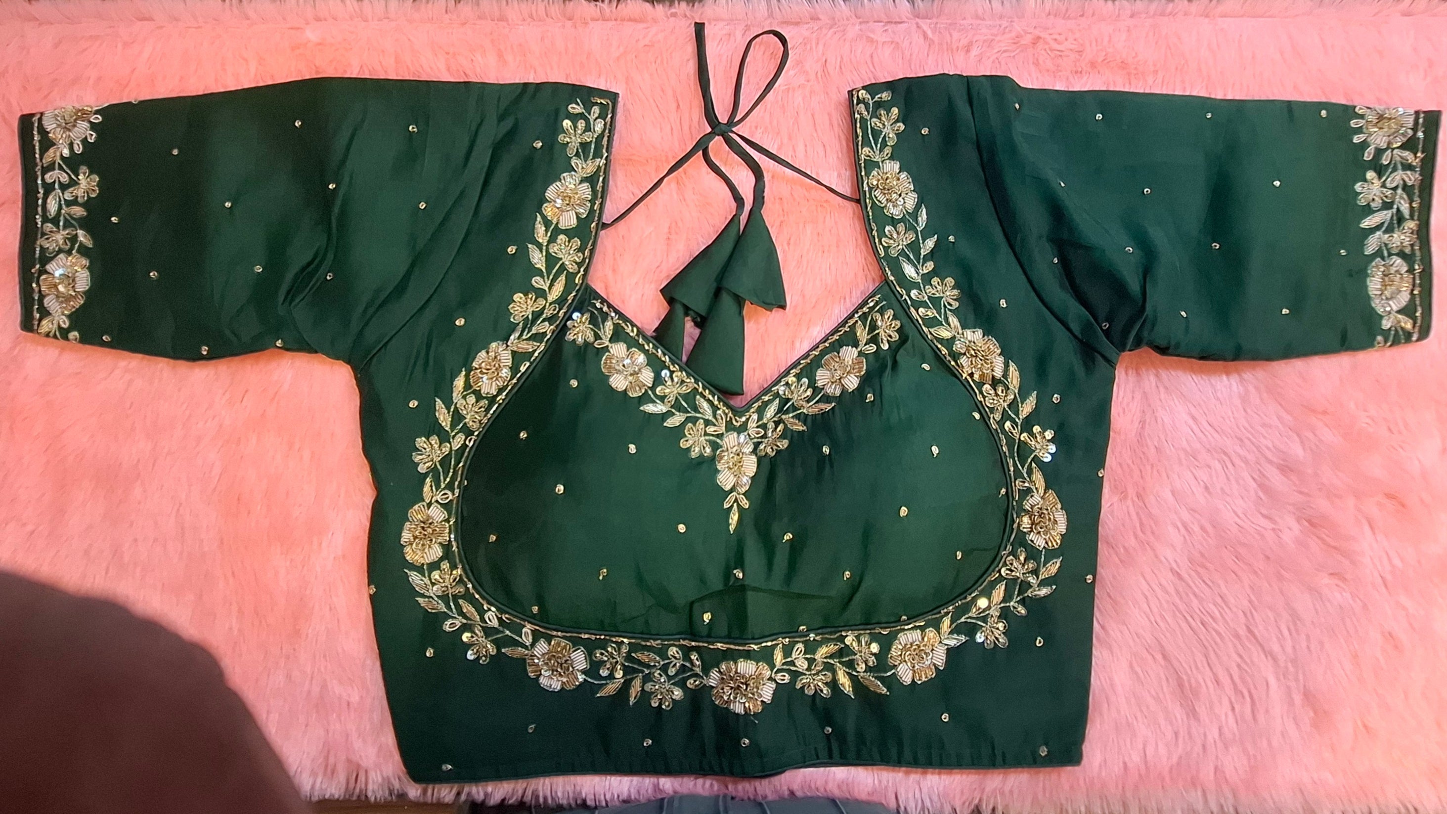 Kia Fashions Bottle Green Hand Embroidered Embroidered Readymade Blouse