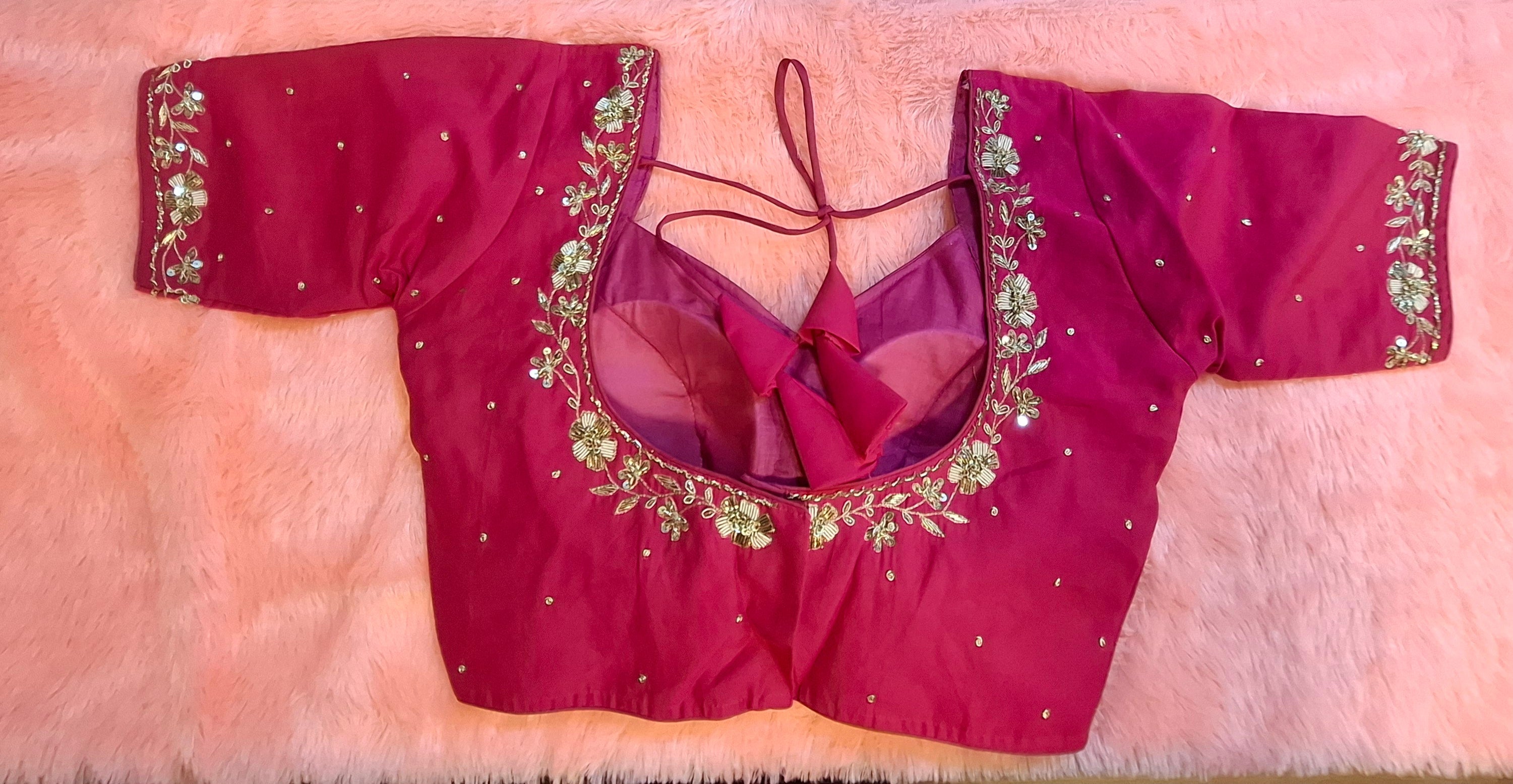Kia Fashions Hot Pink Hand Embroidered Embroidered Readymade Blouse