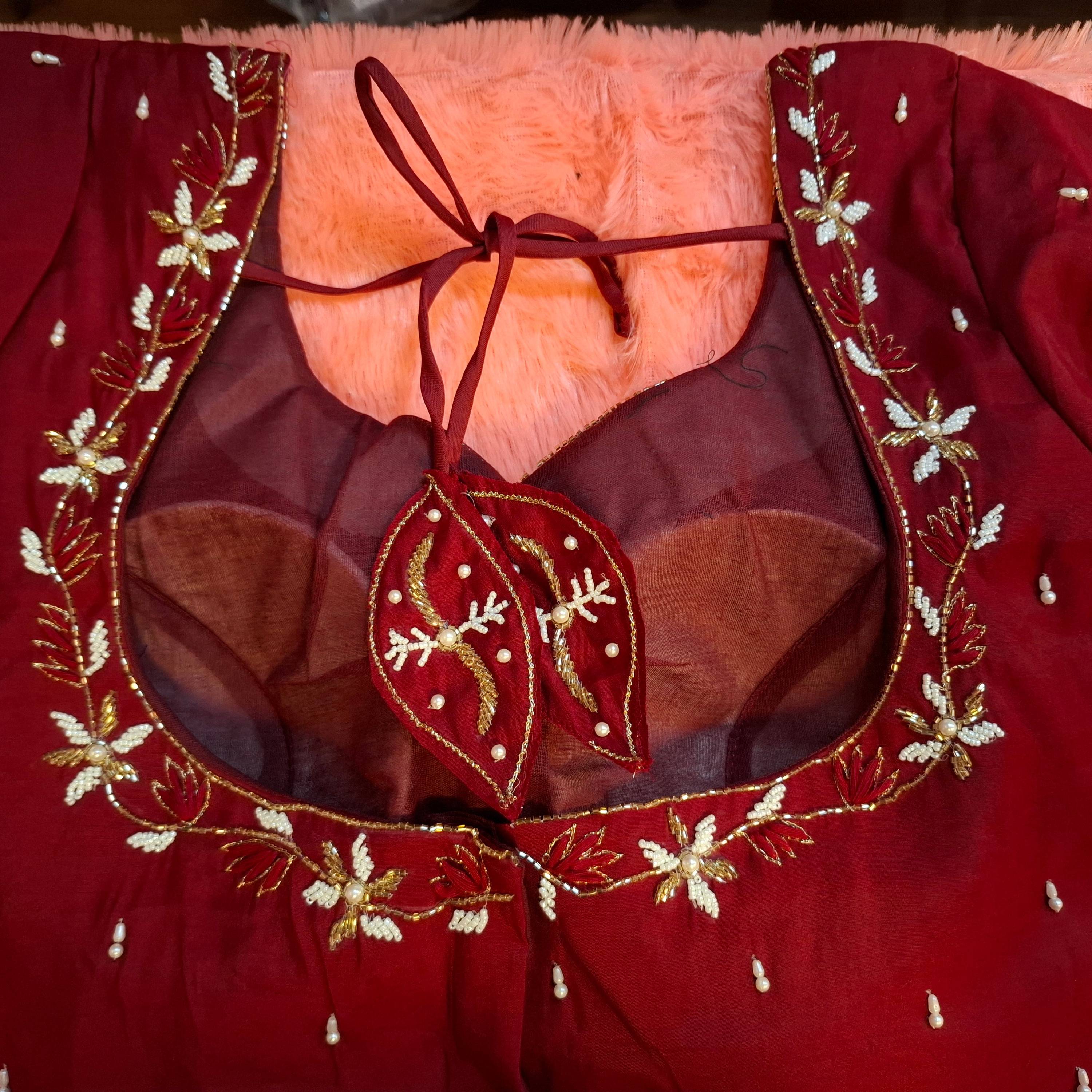 Kia Fashions Maroon Cotton Silk Hand Embroidered Readymade Blouse