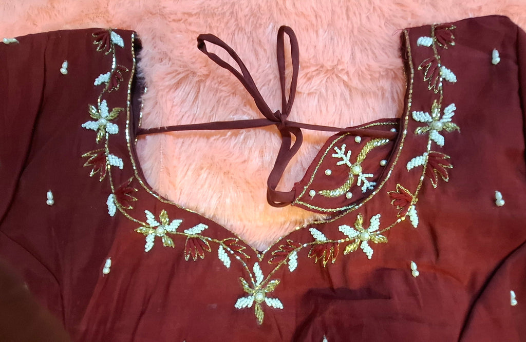 Kia Fashions Maroon Cotton Silk Hand Embroidered Readymade Blouse