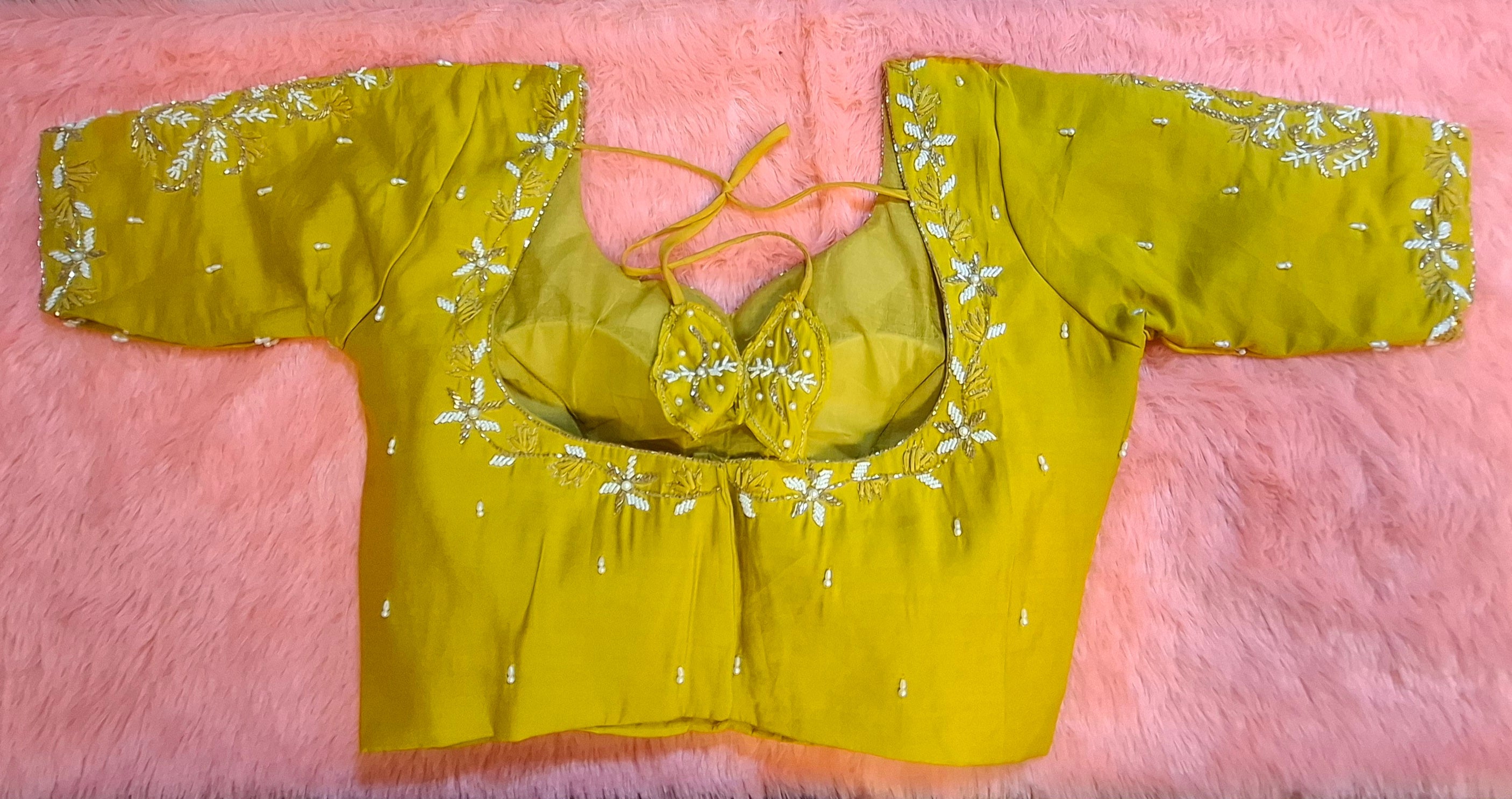 Kia Fashions Mustard Yellow Cotton Silk Hand Embroidered Readymade Blouse