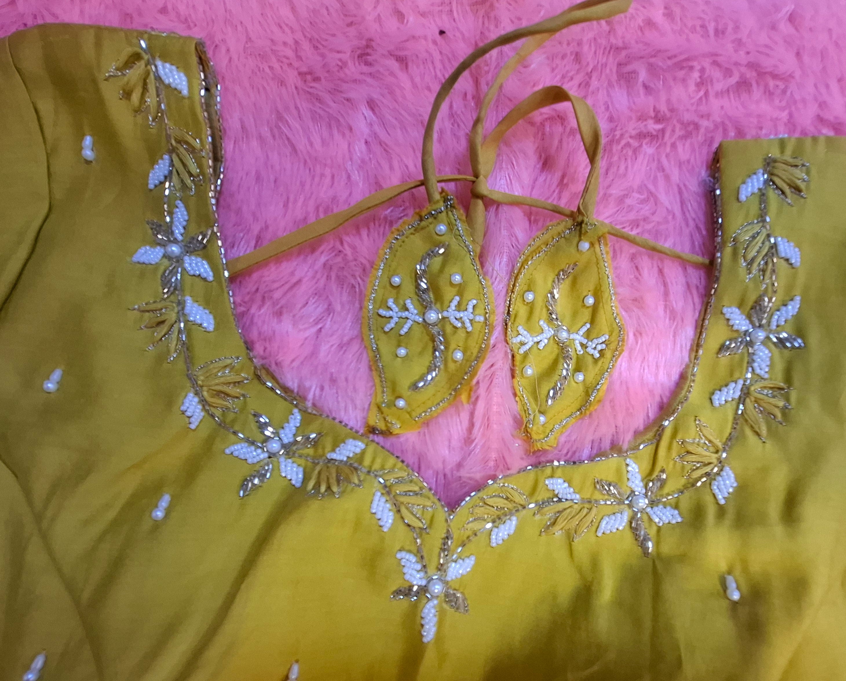 Kia Fashions Mustard Yellow Cotton Silk Hand Embroidered Readymade Blouse