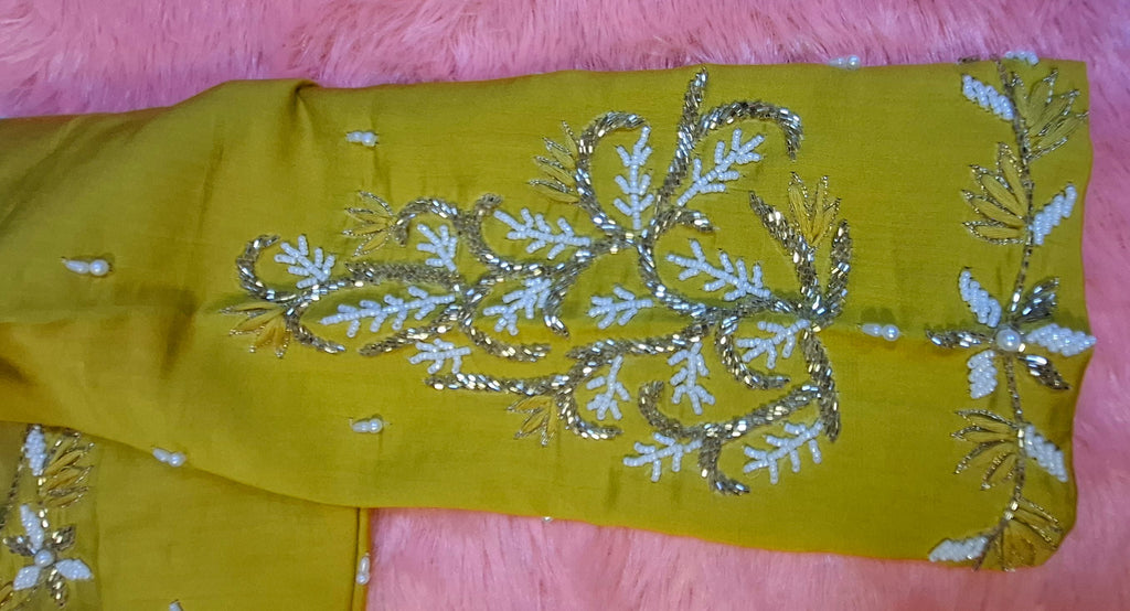 Kia Fashions Mustard Yellow Cotton Silk Hand Embroidered Readymade Blouse