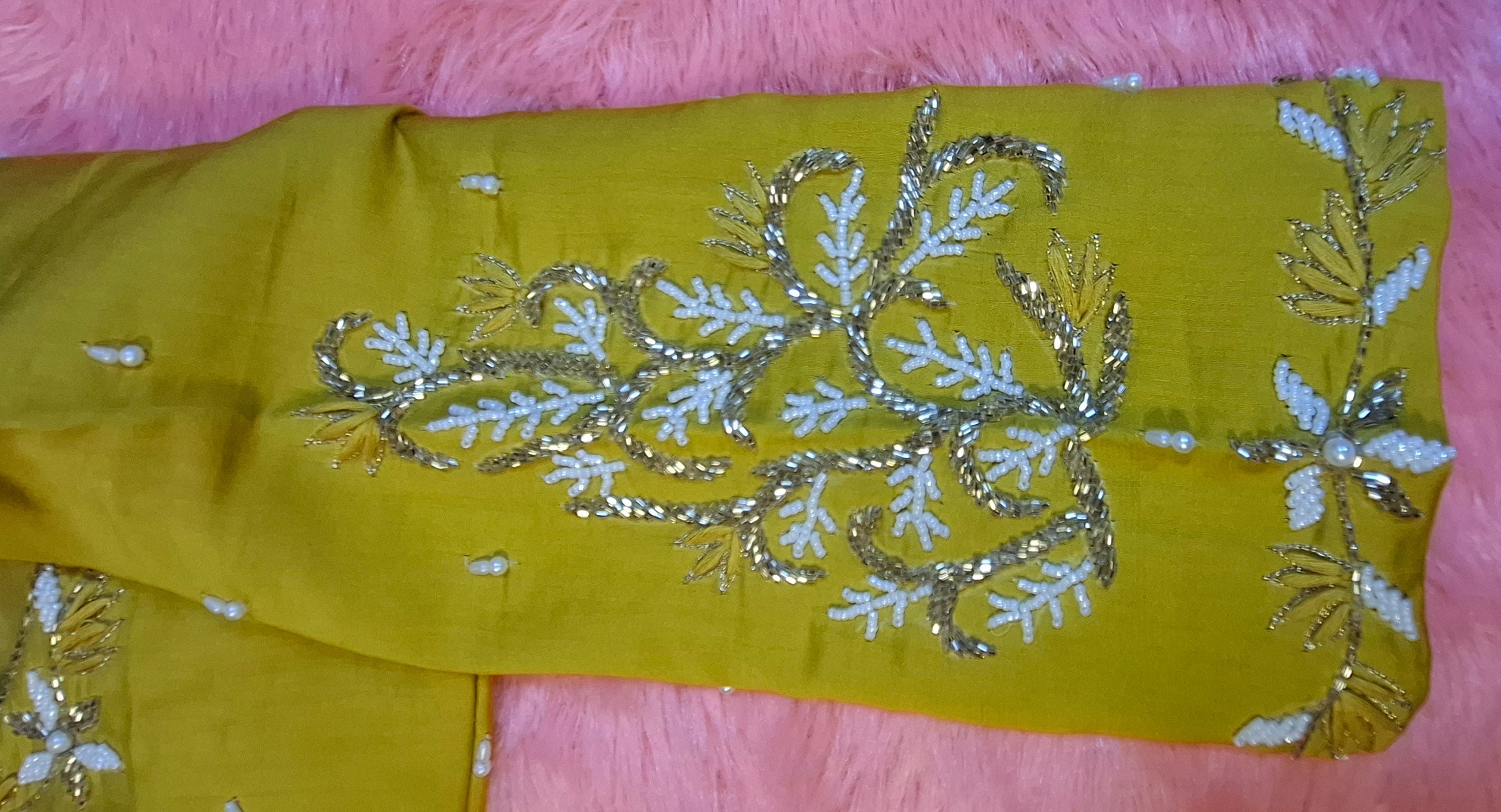 Kia Fashions Mustard Yellow Cotton Silk Hand Embroidered Readymade Blouse