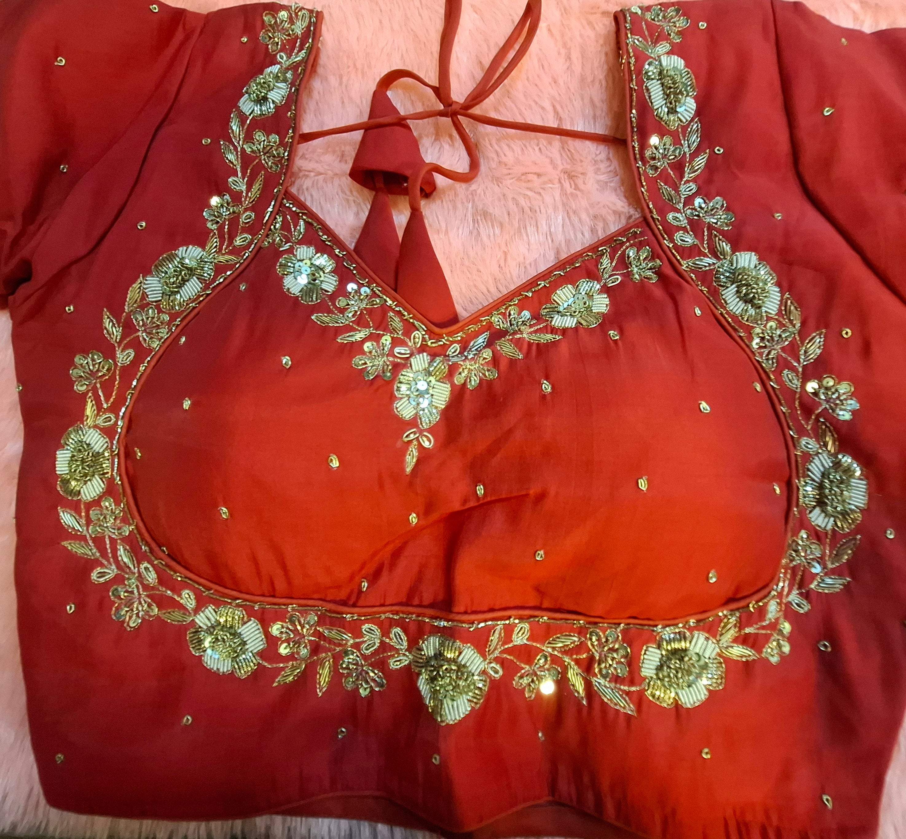 Kia Fashions Red Hand Embroidered Embroidered Readymade Blouse