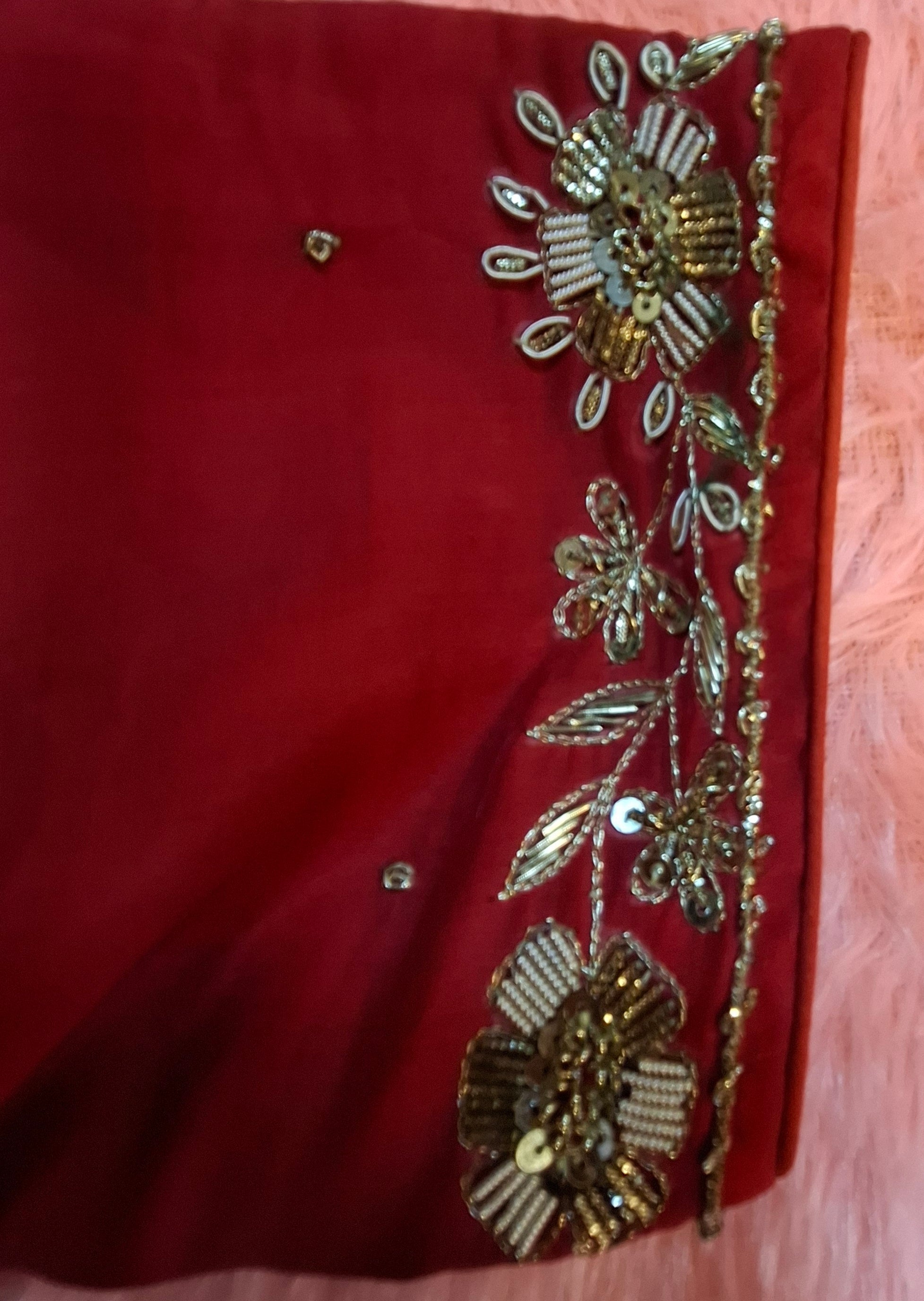 Kia Fashions Red Hand Embroidered Embroidered Readymade Blouse