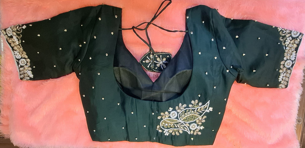 Kia Fashions Bottle Green Hand Embroidered Embroidered Readymade Blouse