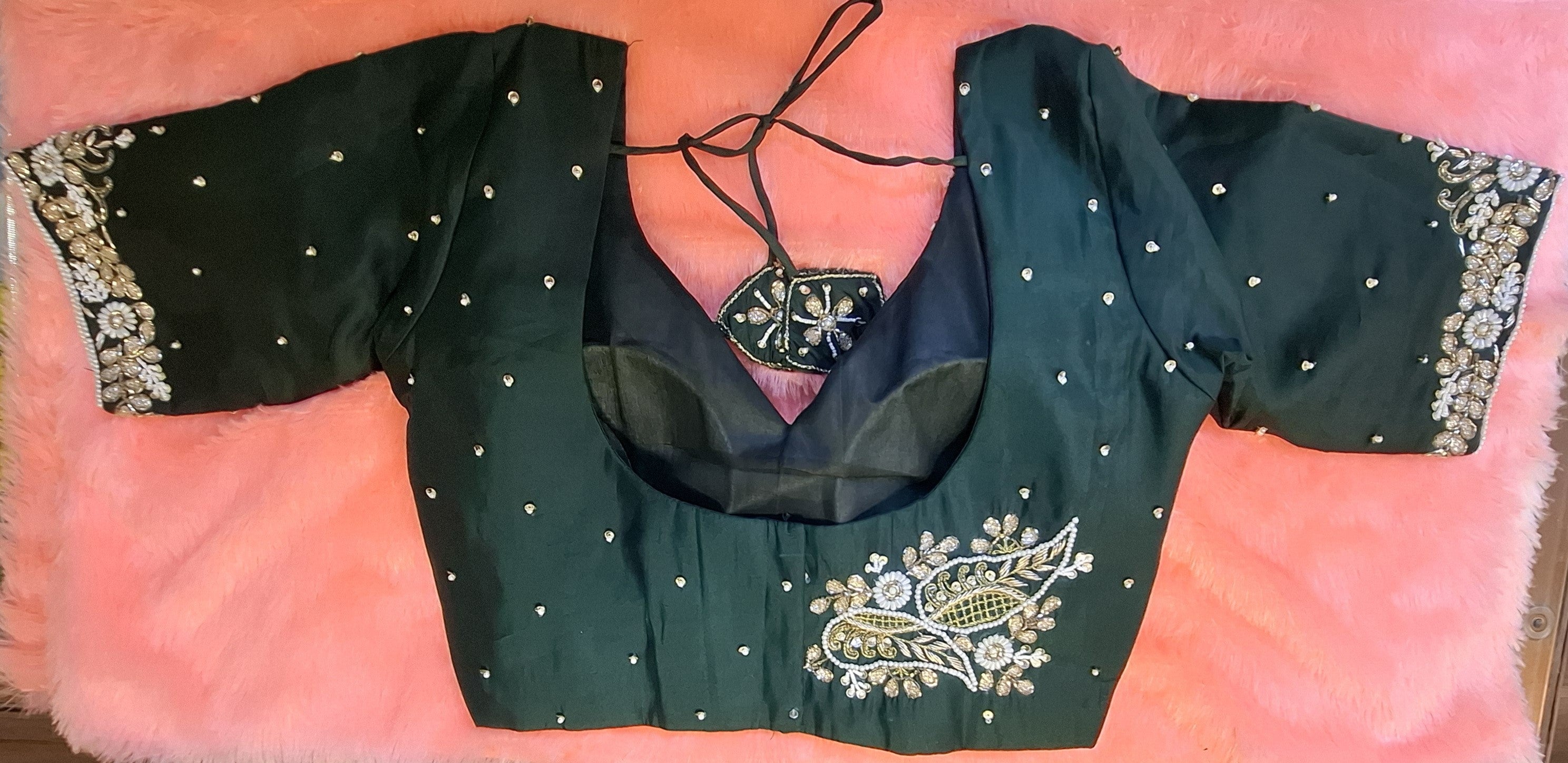 Kia Fashions Bottle Green Hand Embroidered Embroidered Readymade Blouse