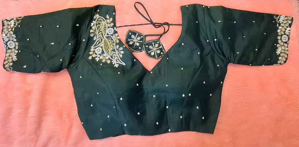 Kia Fashions Bottle Green Hand Embroidered Embroidered Readymade Blouse