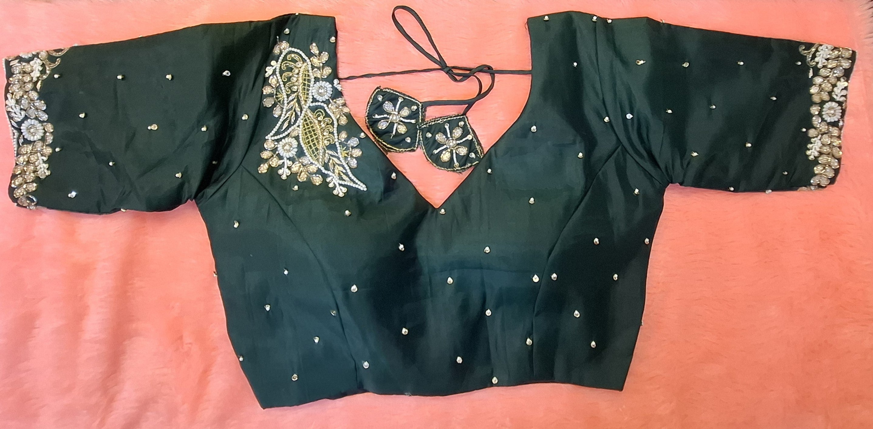Kia Fashions Bottle Green Hand Embroidered Embroidered Readymade Blouse
