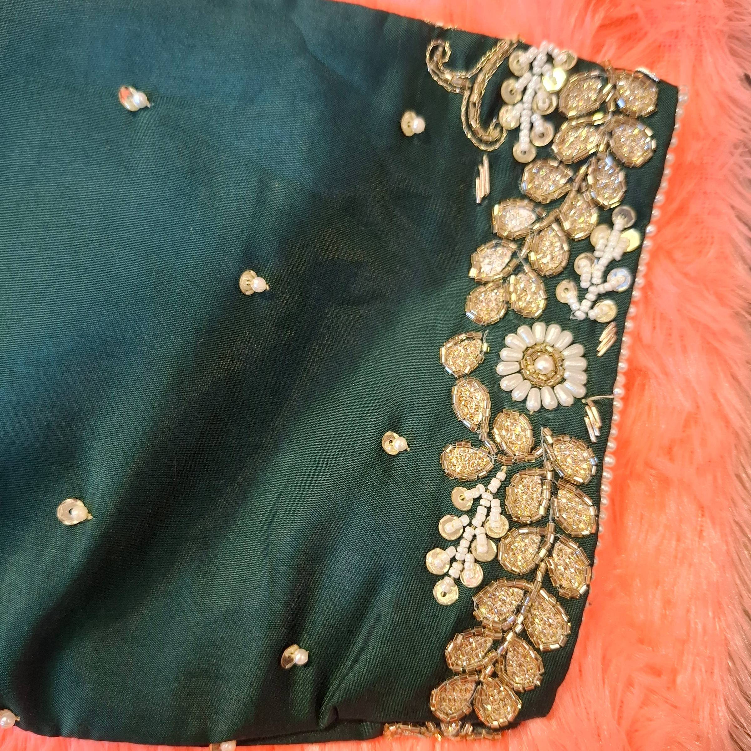Kia Fashions Bottle Green Hand Embroidered Embroidered Readymade Blouse