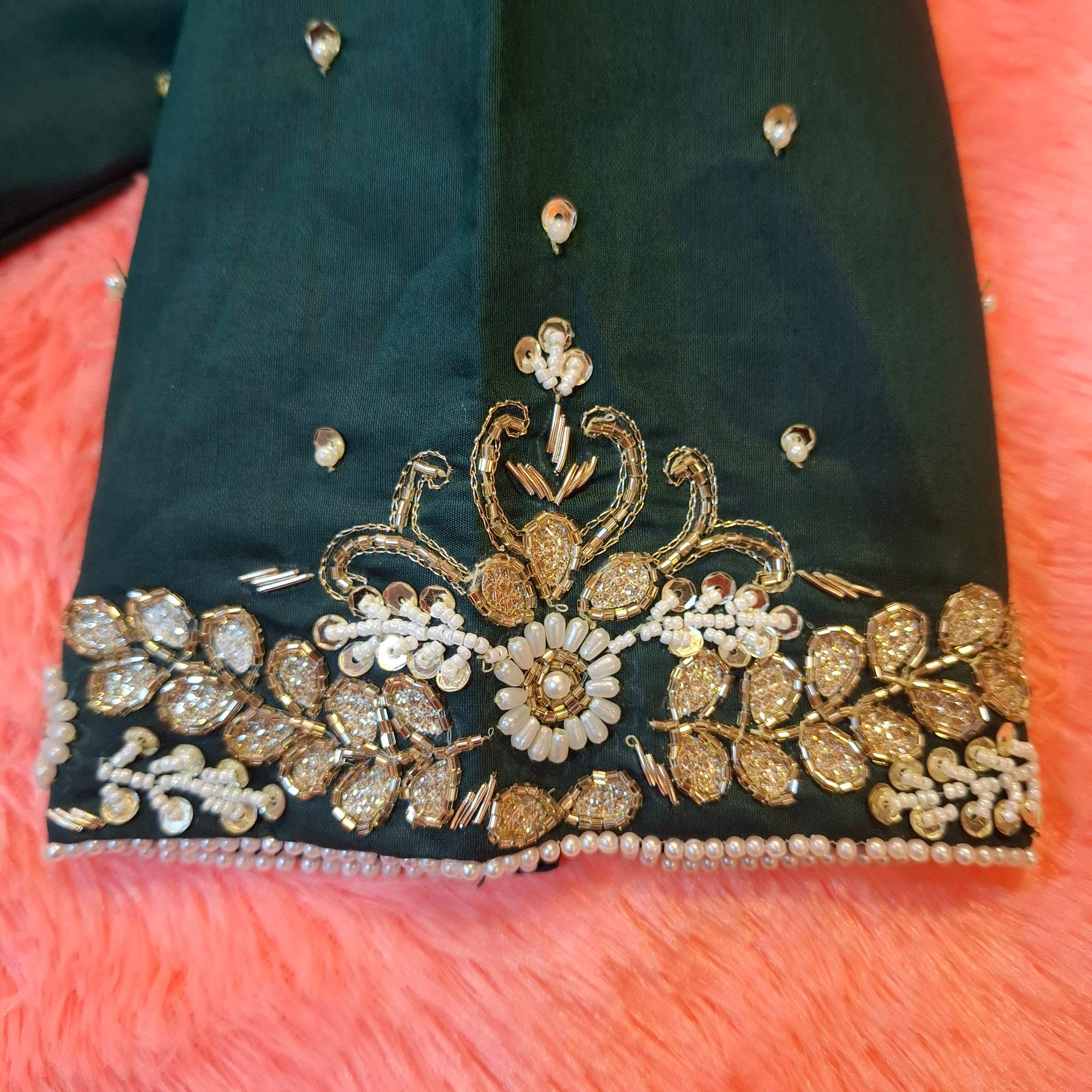 Kia Fashions Bottle Green Hand Embroidered Embroidered Readymade Blouse