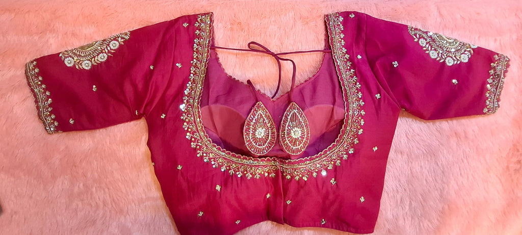 Kia Fashions Hot Pink Cotton Silk Hand Embroidered Readymade Blouse