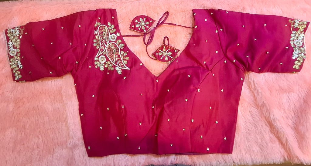 Kia Fashions Hot Pink Hand Embroidered Embroidered Readymade Blouse