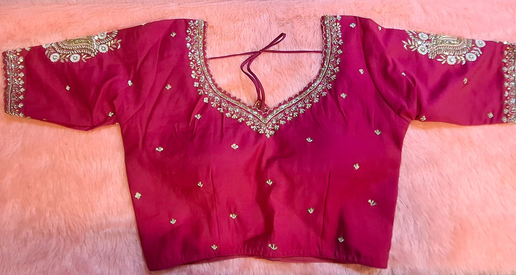 Kia Fashions Hot Pink Cotton Silk Hand Embroidered Readymade Blouse