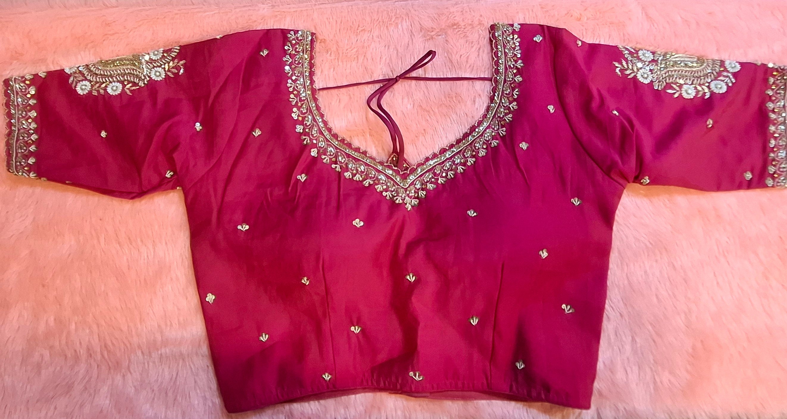 Kia Fashions Hot Pink Cotton Silk Hand Embroidered Readymade Blouse