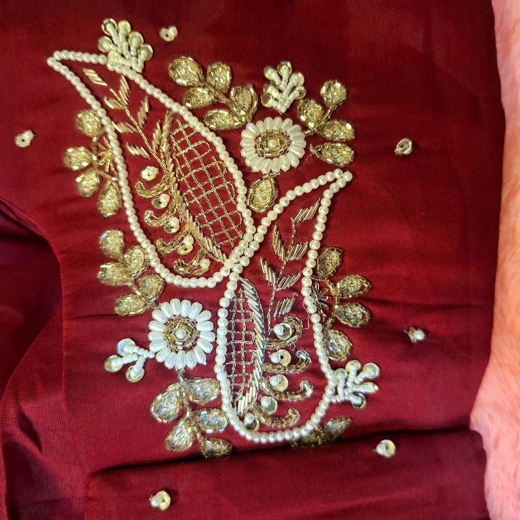 Kia Fashions Maroon Hand Embroidered Embroidered Readymade Blouse