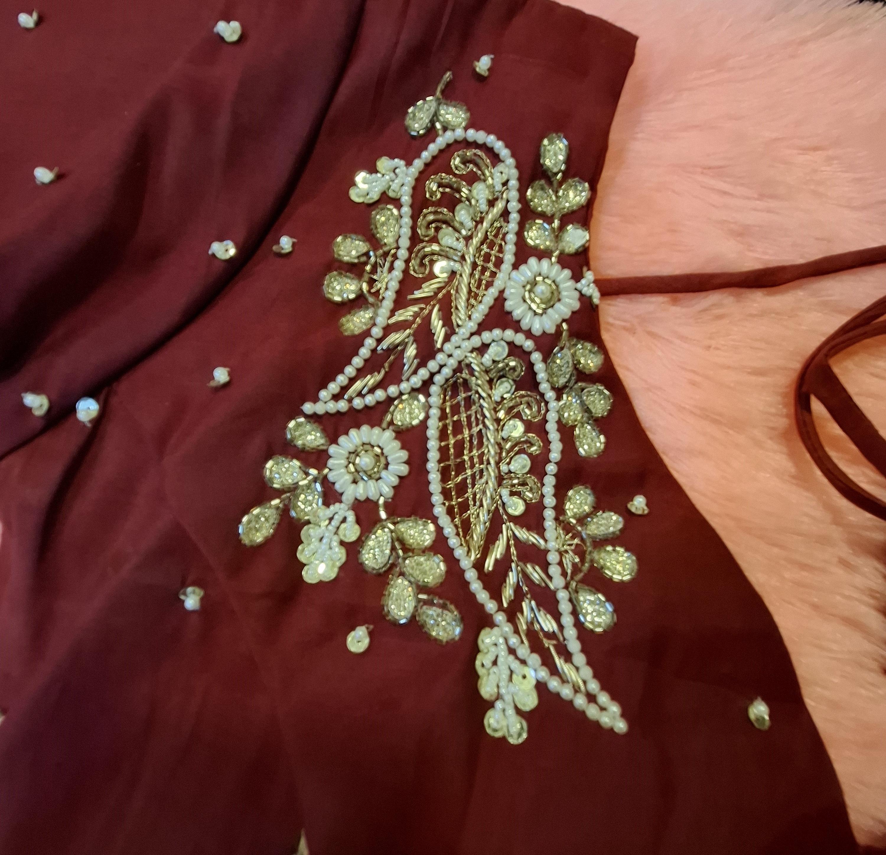 Kia Fashions Maroon Hand Embroidered Embroidered Readymade Blouse