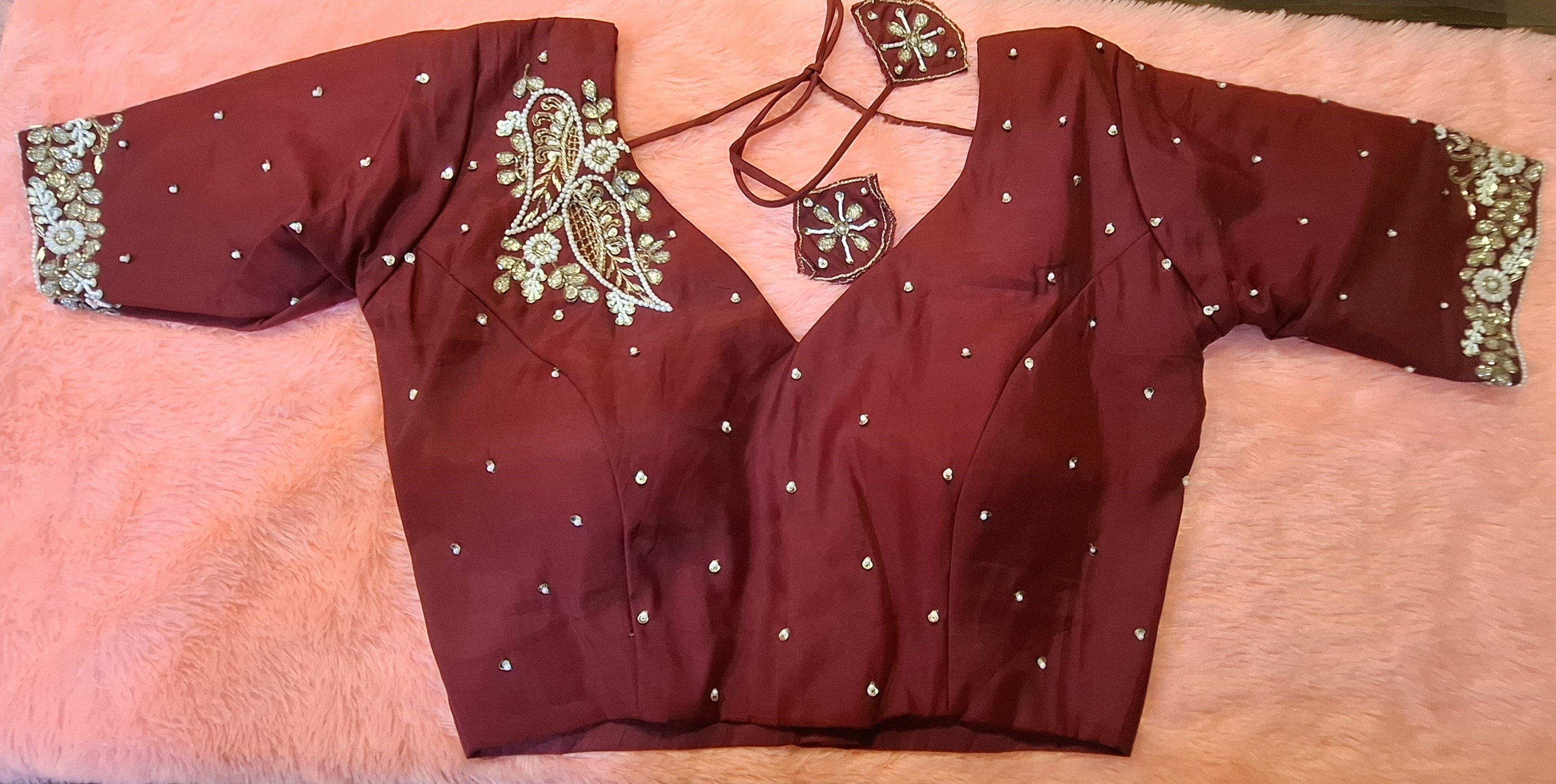 Kia Fashions Maroon Hand Embroidered Embroidered Readymade Blouse