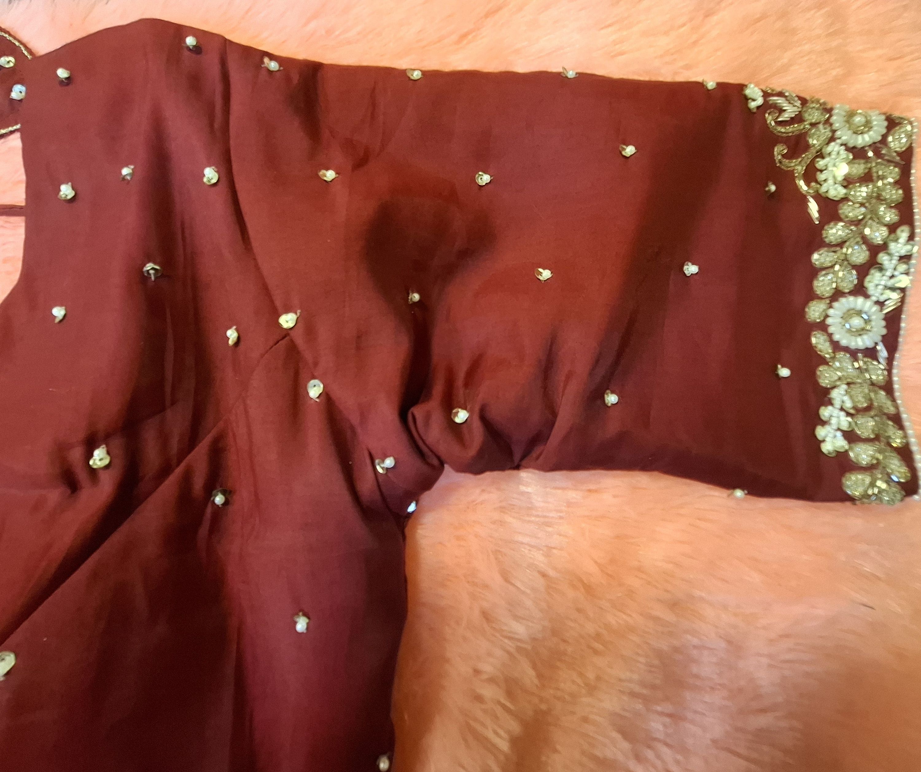 Kia Fashions Maroon Hand Embroidered Embroidered Readymade Blouse