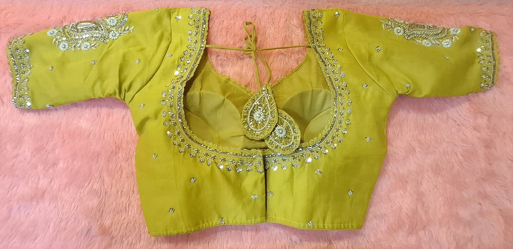 Kia Fashions Mustard Yellow Cotton Silk Hand Embroidered Readymade Blouse