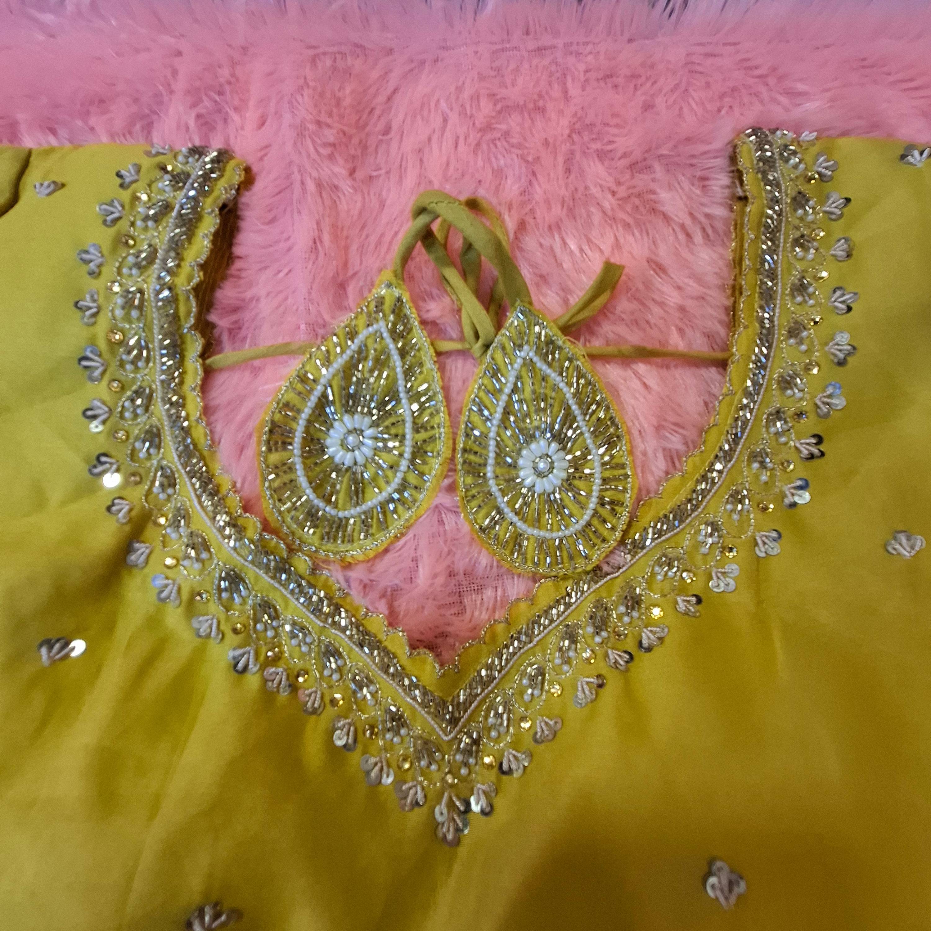 Kia Fashions Mustard Yellow Cotton Silk Hand Embroidered Readymade Blouse