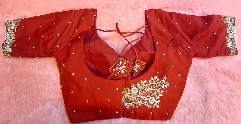 Kia Fashions Red Hand Embroidered Embroidered Readymade Blouse