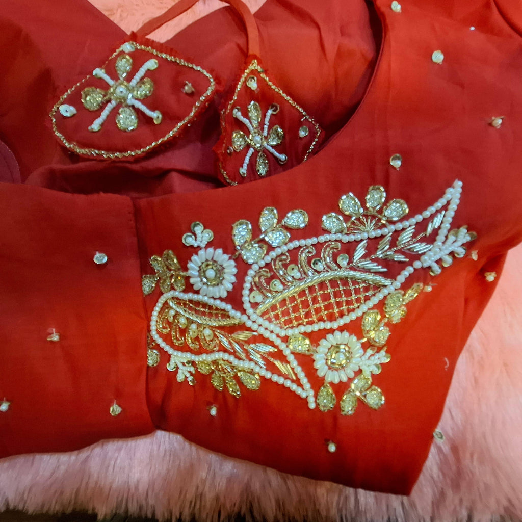 Kia Fashions Red Hand Embroidered Embroidered Readymade Blouse
