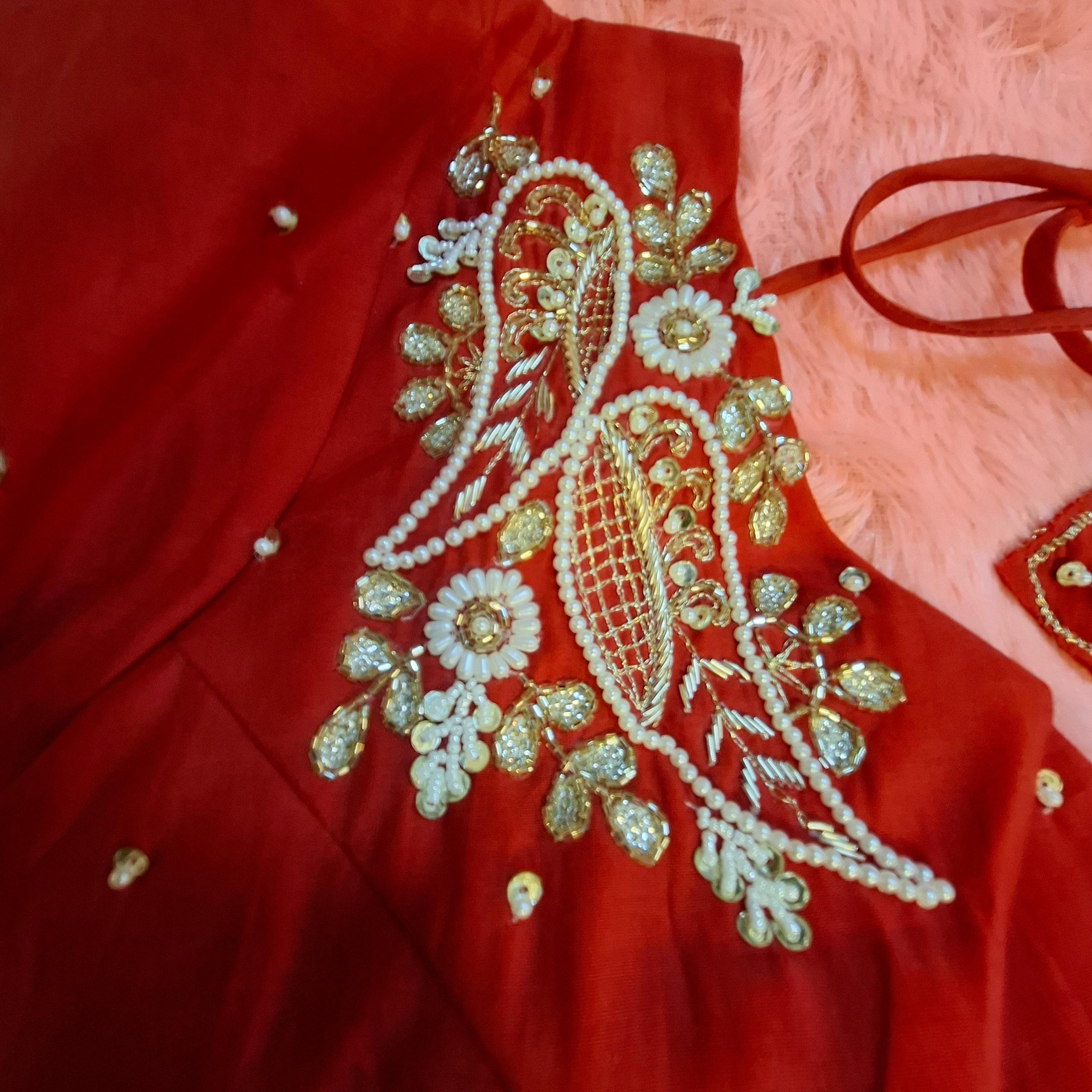 Kia Fashions Red Hand Embroidered Embroidered Readymade Blouse