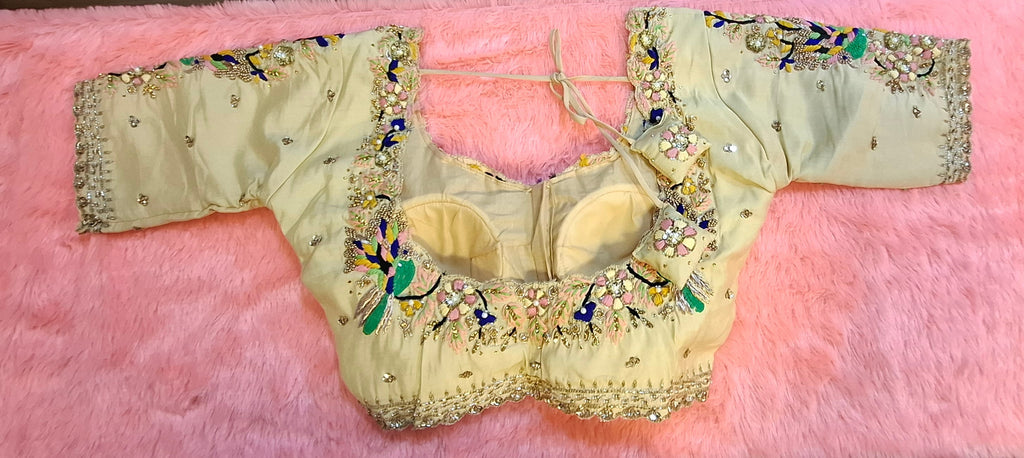 Kia Fashions Cream Hand Embroidered Embroidered Readymade Blouse