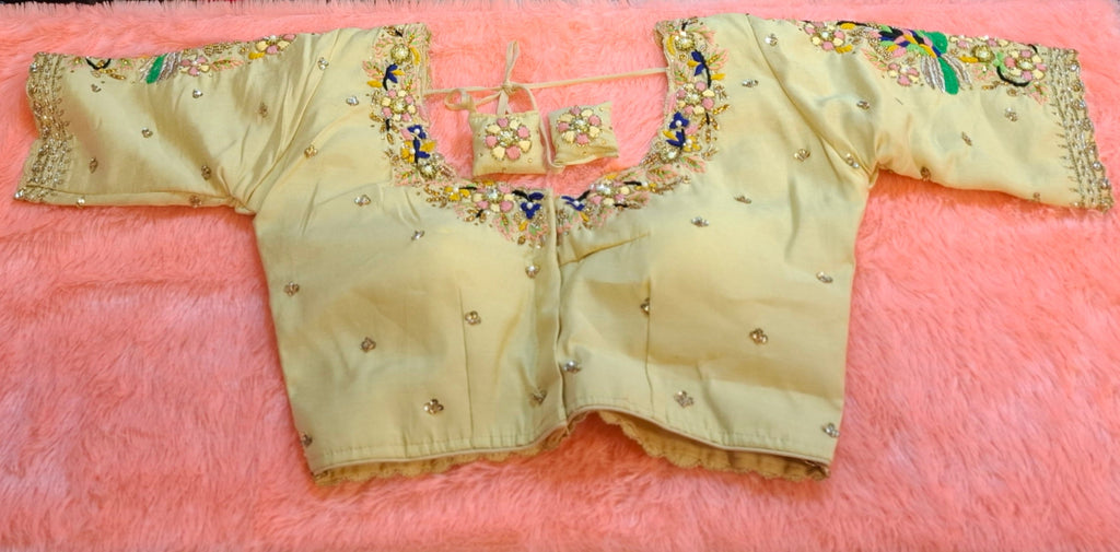 Kia Fashions Cream Hand Embroidered Embroidered Readymade Blouse