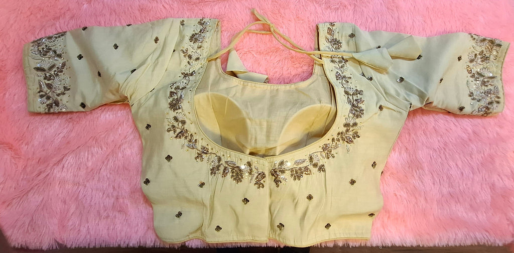 Kia Fashions Beige Cotton Silk Hand Embroidered Readymade Blouse