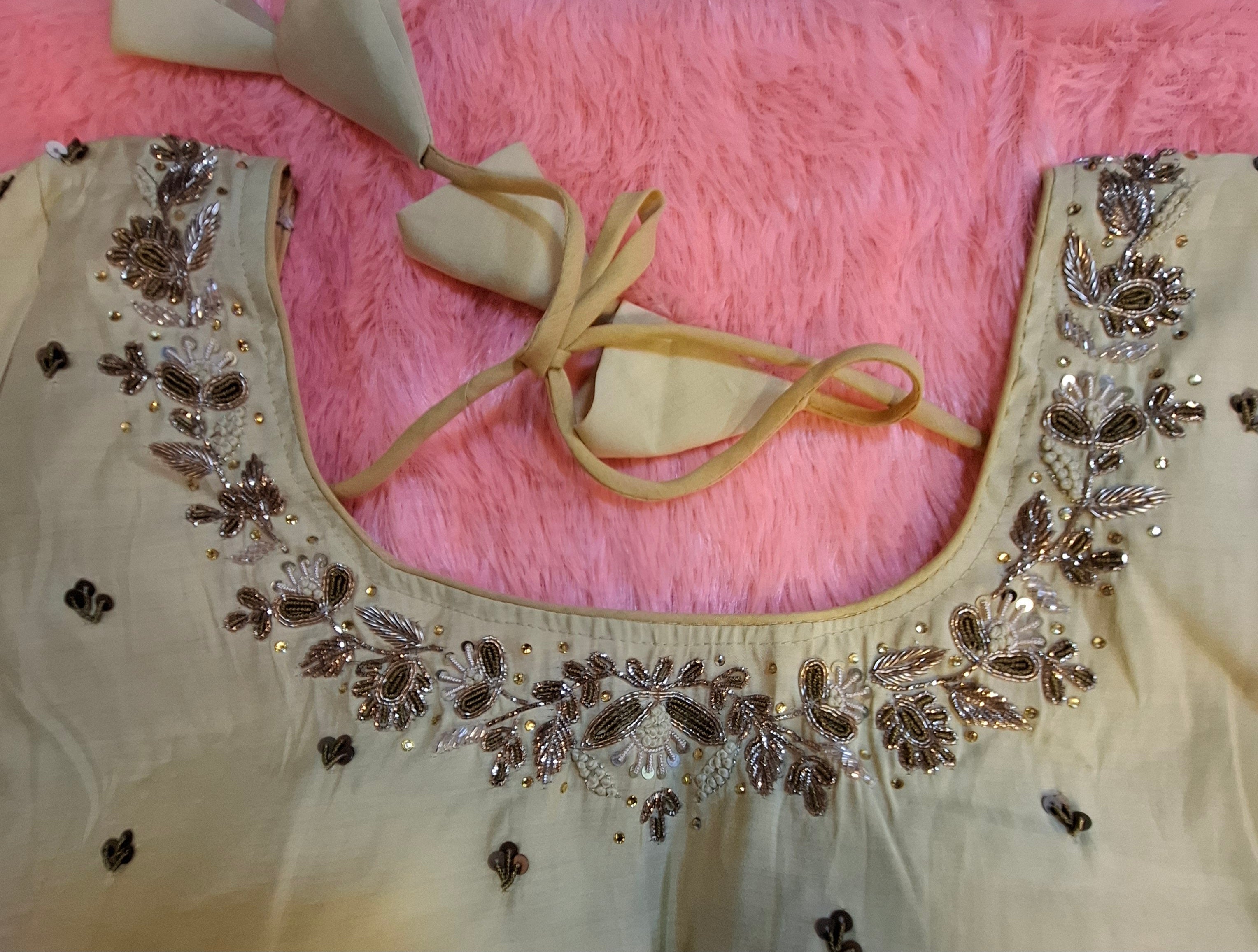 Kia Fashions Beige Cotton Silk Hand Embroidered Readymade Blouse