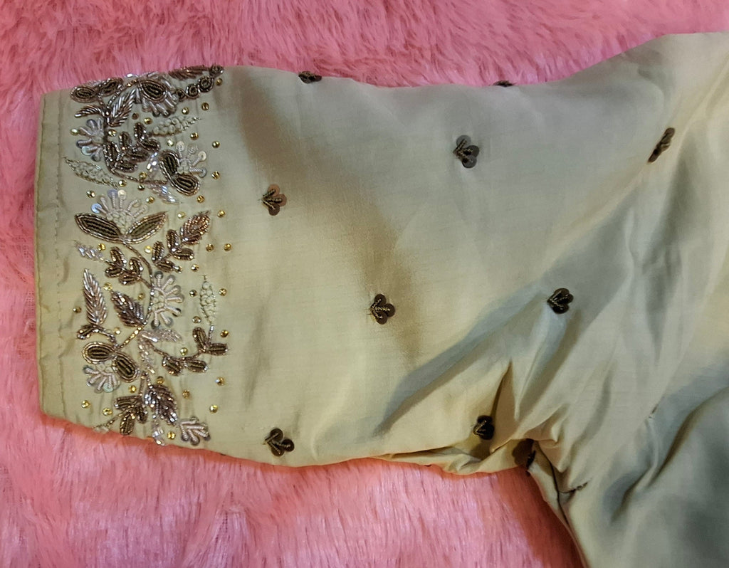 Kia Fashions Beige Cotton Silk Hand Embroidered Readymade Blouse