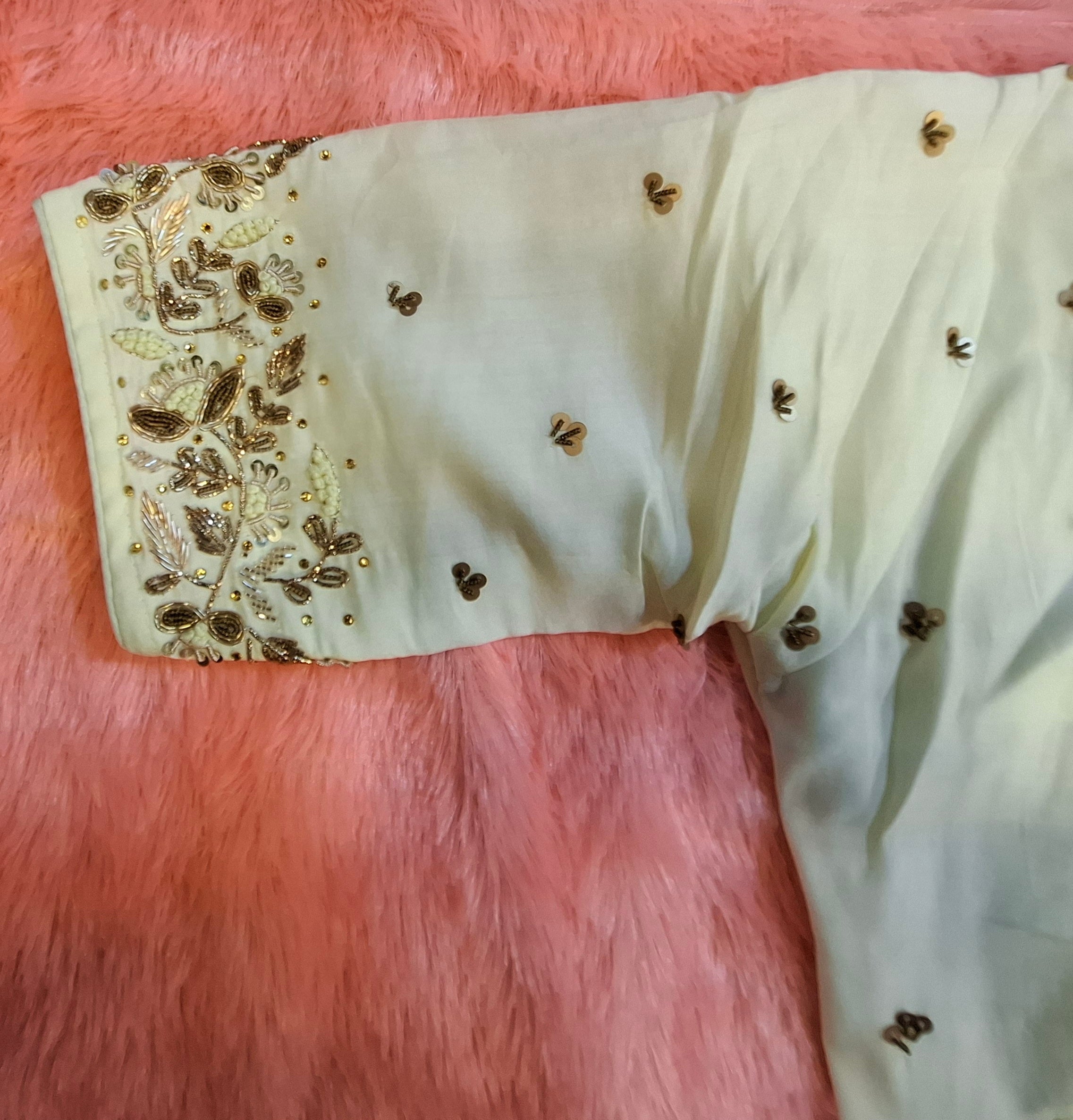 Kia Fashions Off-White Cotton Silk Hand Embroidered Readymade Blouse