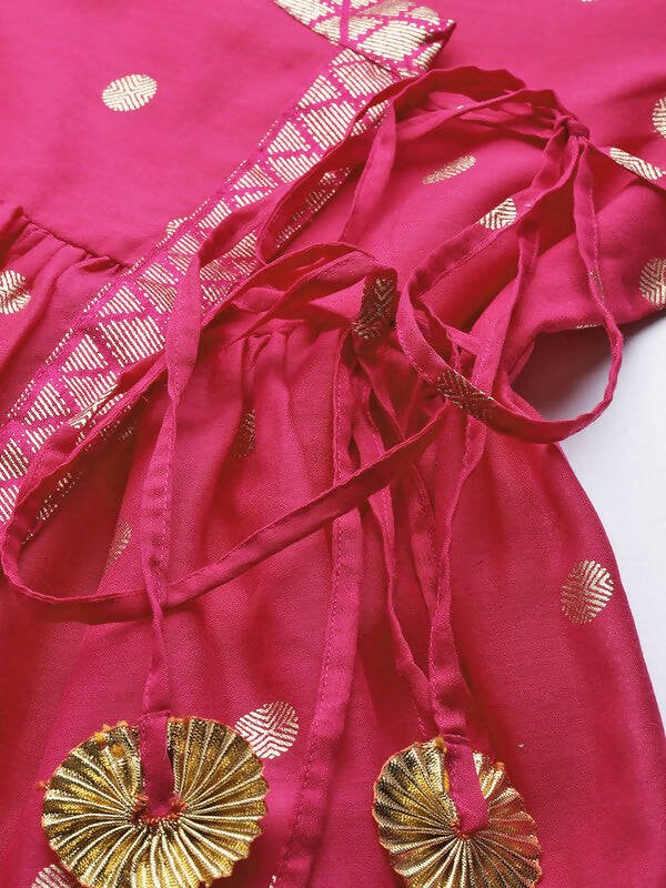 Ahalyaa Womens Pink Chanderi Printed Angrakha Style Tunic