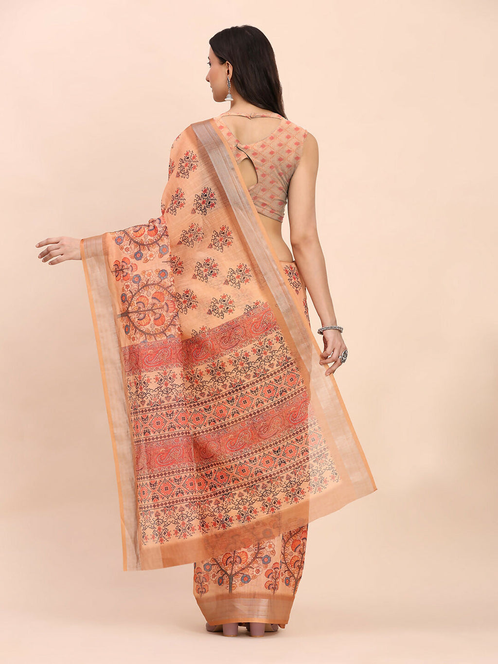 Shree Shyam Fashion Linen Cotton Orange Saree