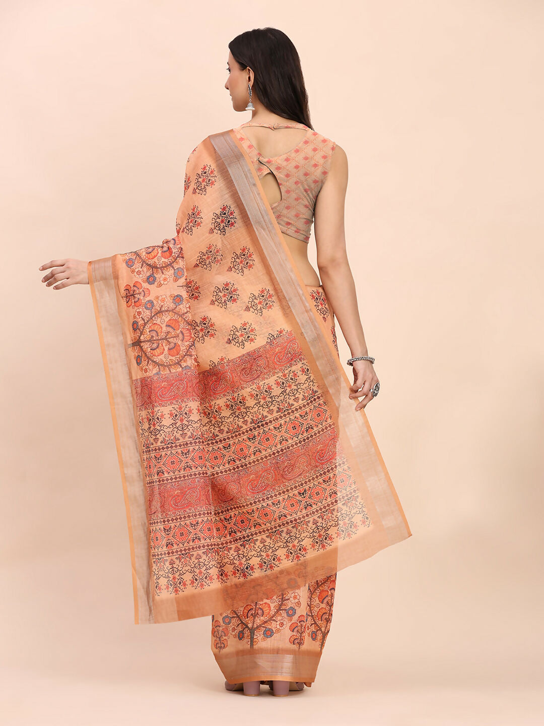 Shree Shyam Fashion Linen Cotton Orange Saree