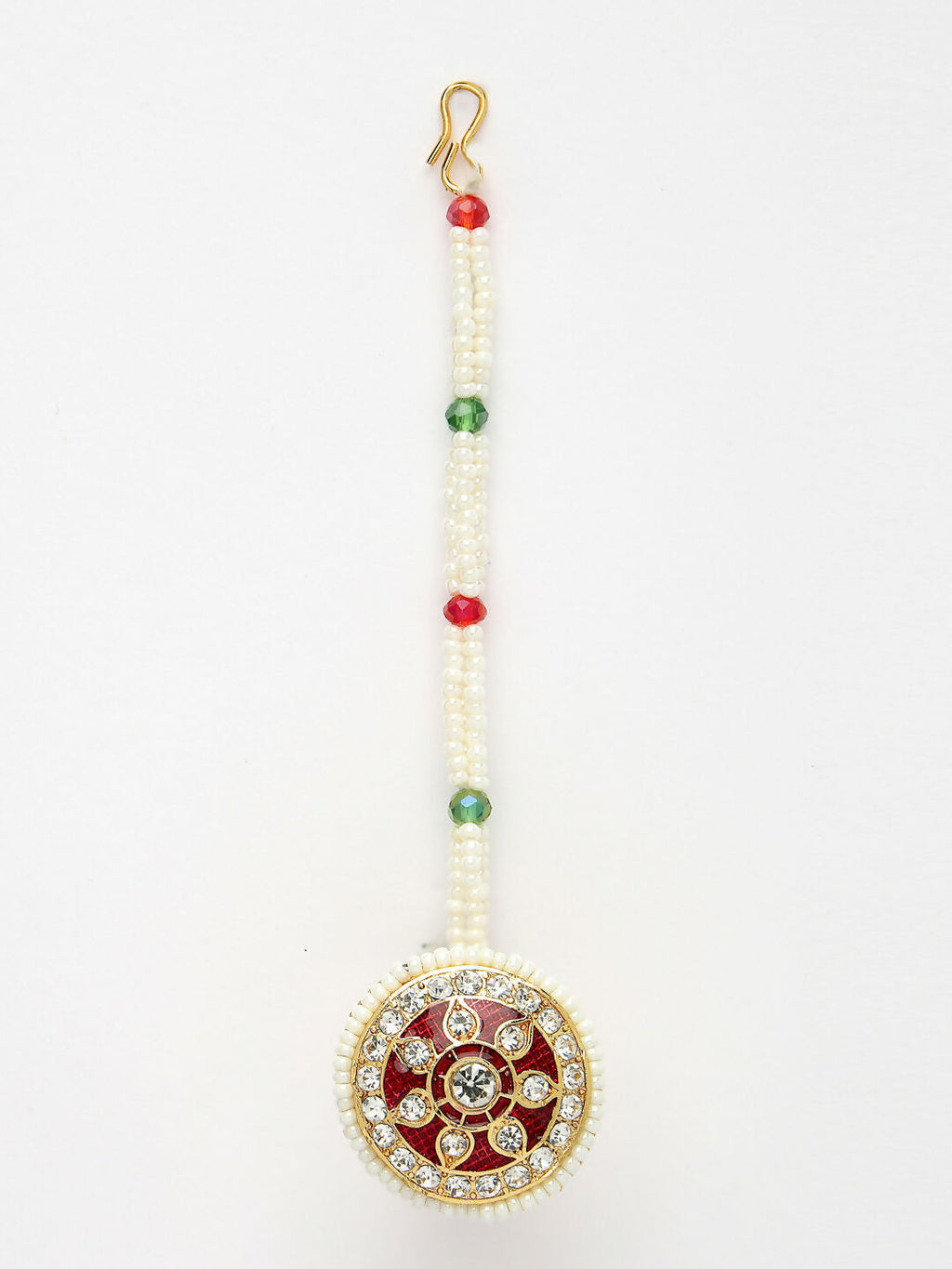 NVR Women's Gold-Polished CZ Stone-Studded Borla Maang Tikka
