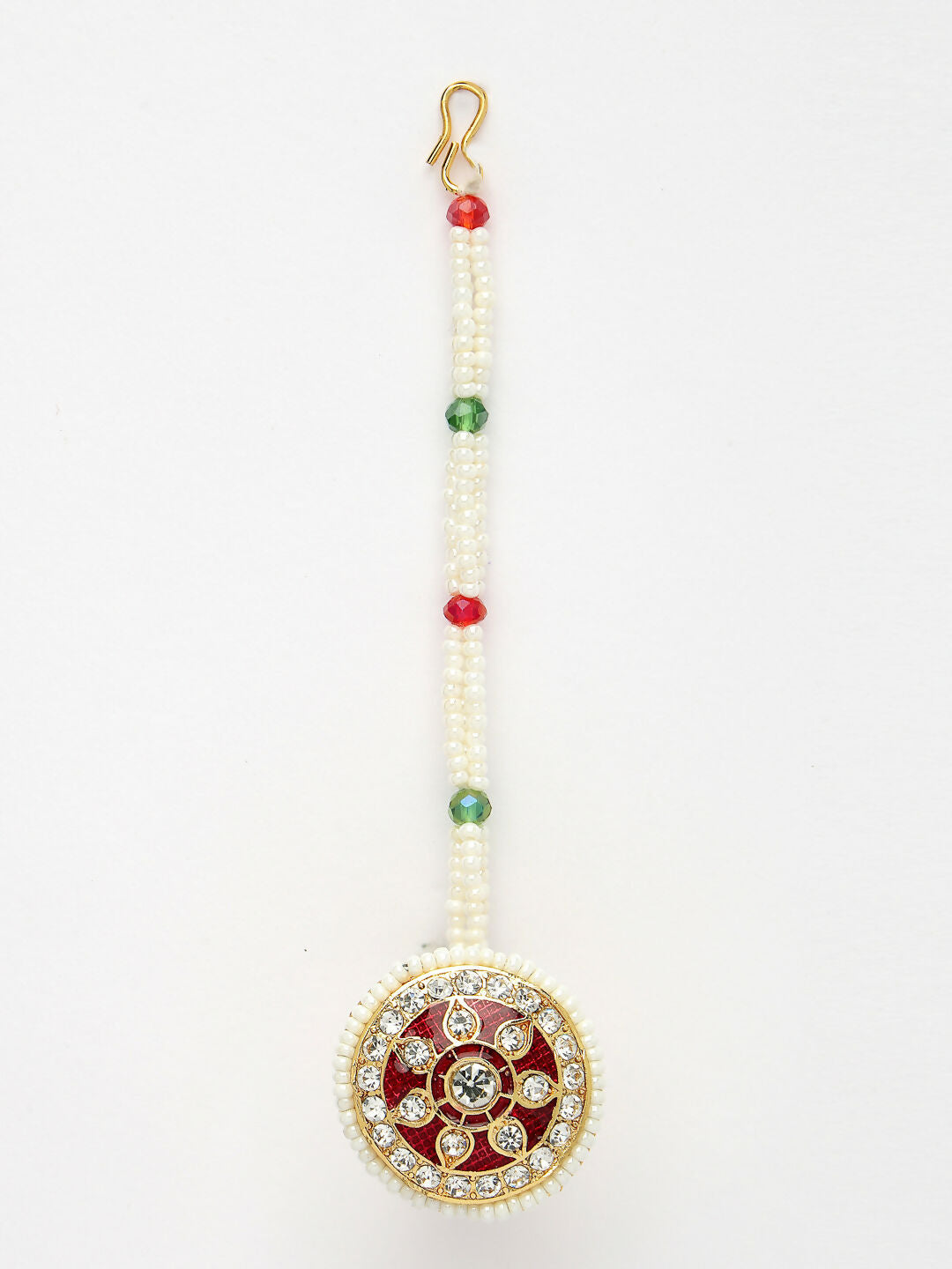 NVR Women's Gold-Polished CZ Stone-Studded Borla Maang Tikka