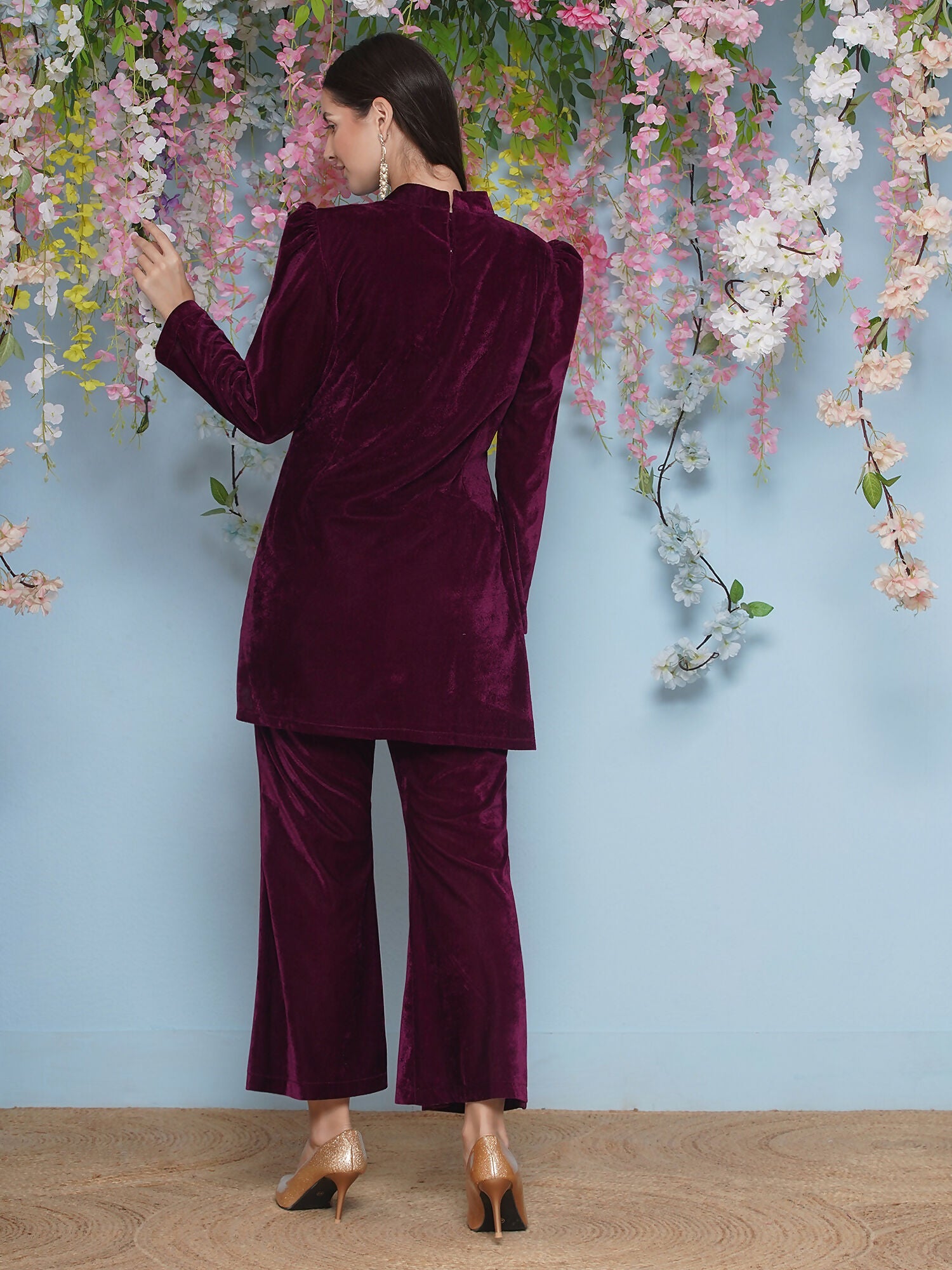 Joban Fashion Wine Velvet Hand Embellished Coord Set