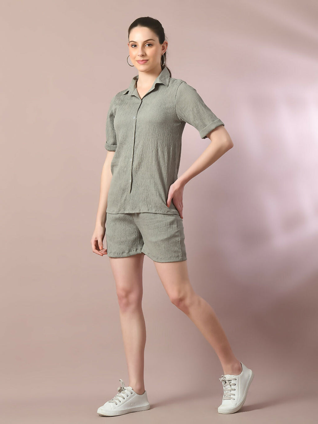 Myshka Women's Grey Solid Regular Fit Shirt