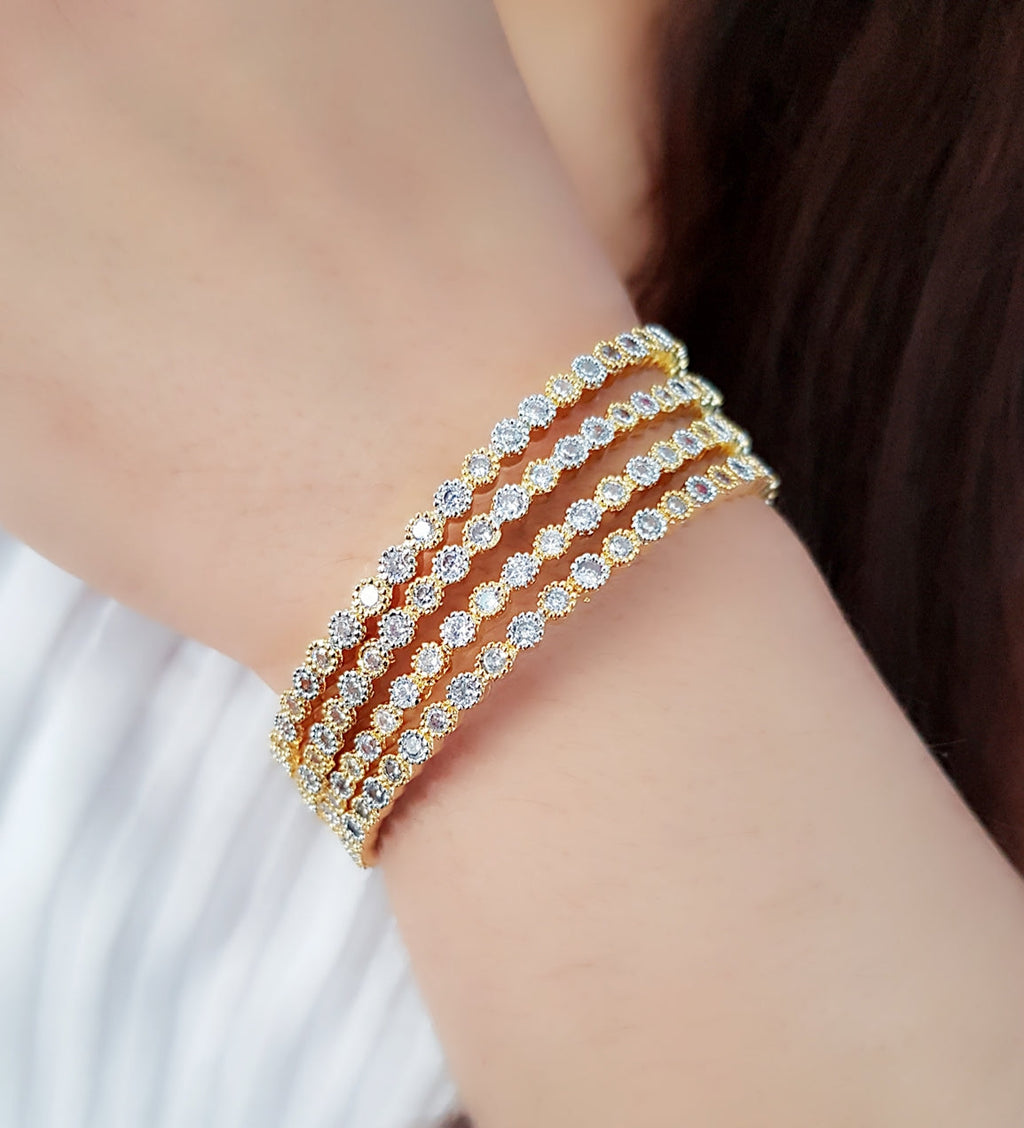 Gold-Polished Alloy Gold Silver American Diamond 4 Bangles - The Pari
