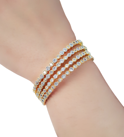 Gold-Polished Alloy Gold Silver American Diamond 4 Bangles - The Pari