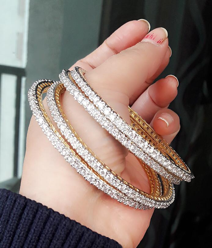 Gold-Polished Alloy Designer Black Combo Of Ad Bangles - The Pari