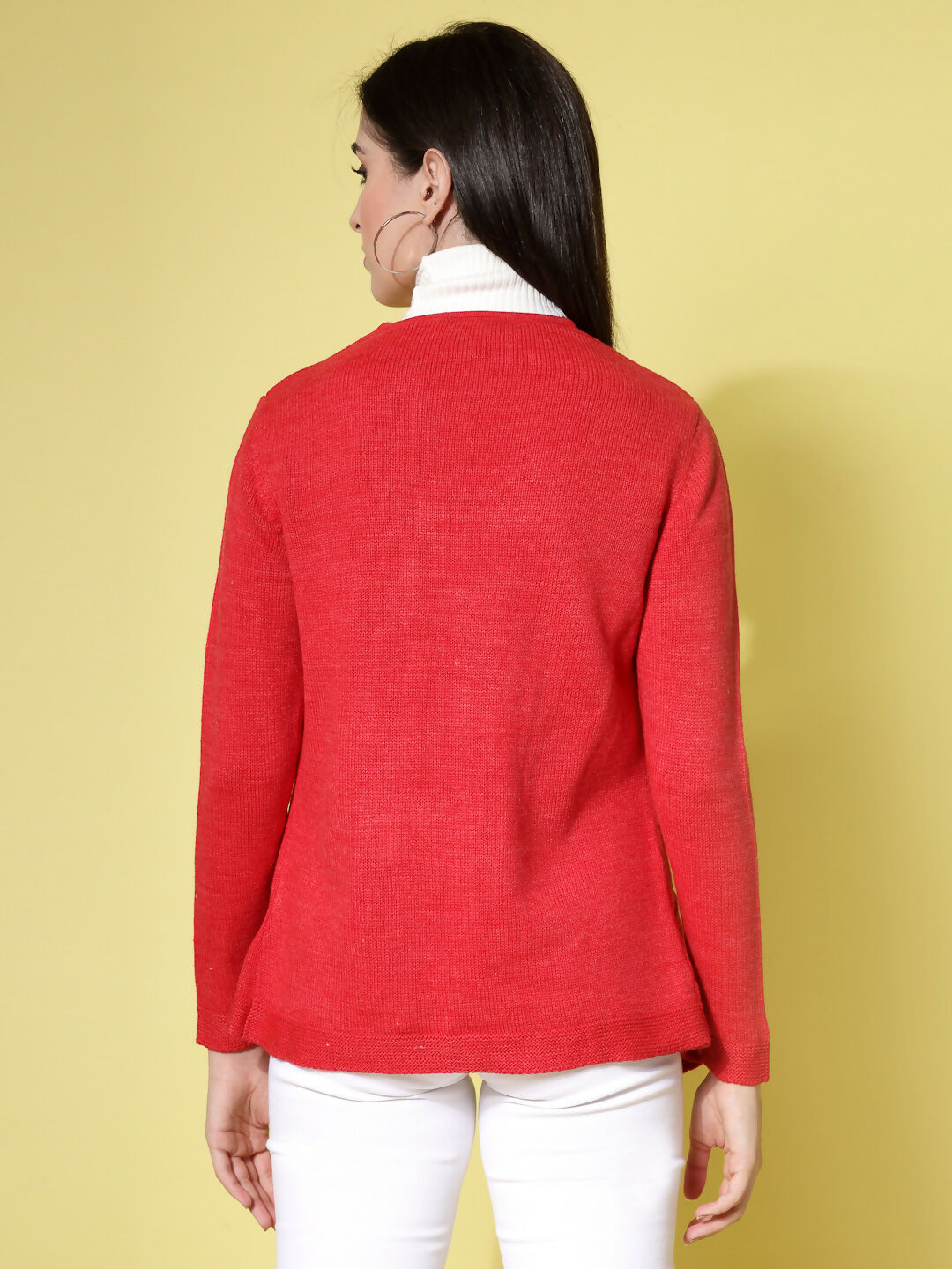 Women Red Acrylic Solid Cardigan - Wool Trees
