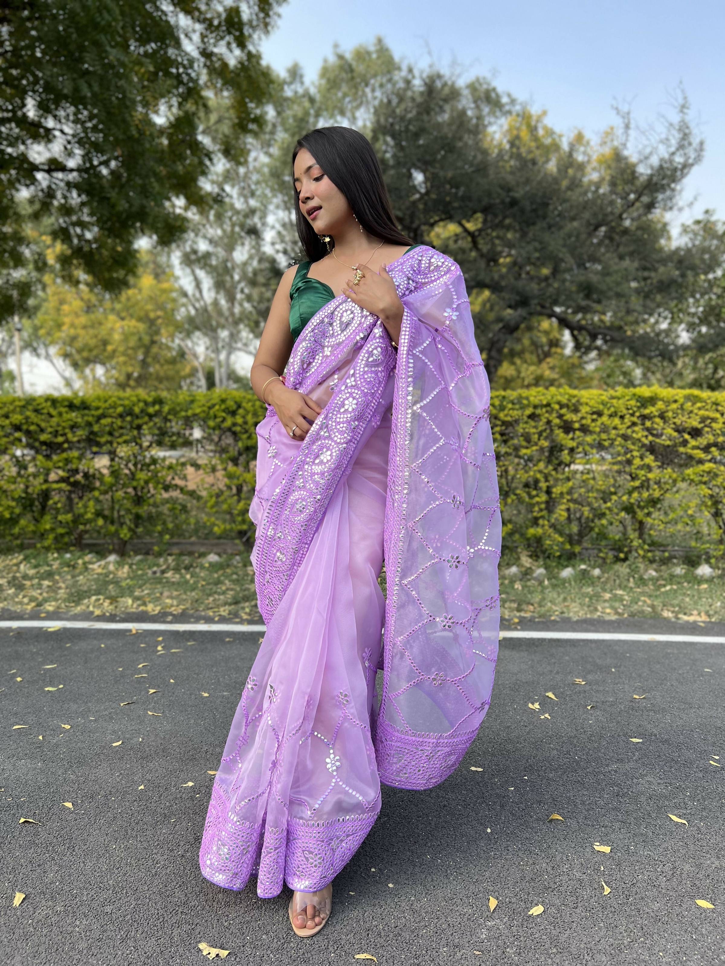 Vamsee Naina Purple Organza Saree