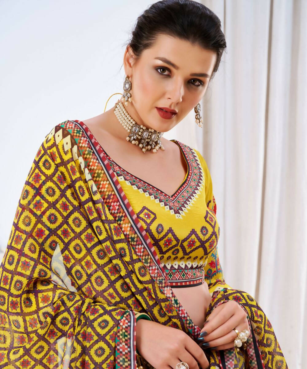 Wedding Designer Yellow Chinon Lehengha Choli - Anbazaar
