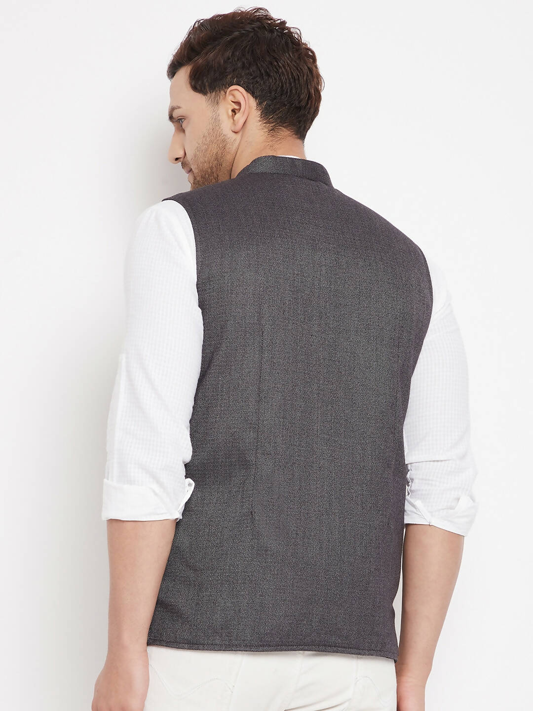 Even Apparels Grey Merino Men Woven Nehru Jacket PW685